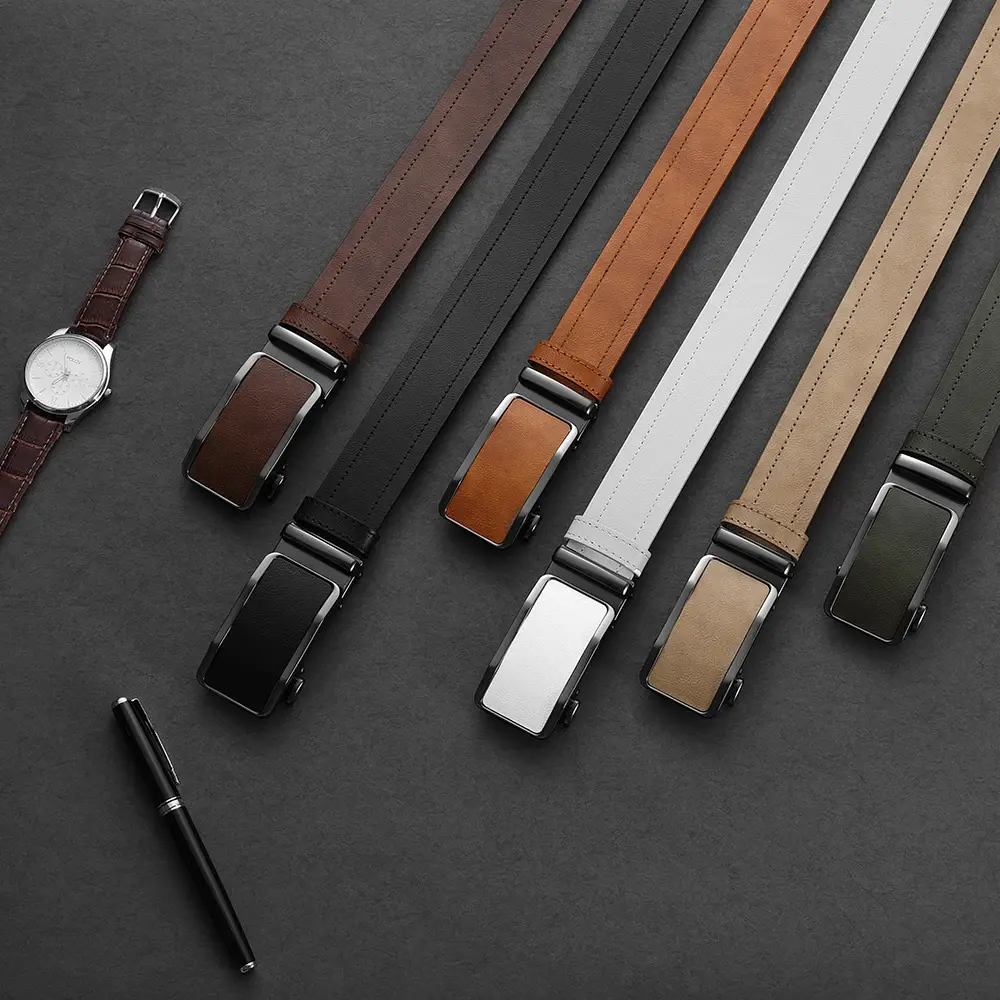 Fashionable Men's Leather Belt Men's High-quality Leather Belt Business Automatic Buckle Ratchet Belt Randomly Adjustable