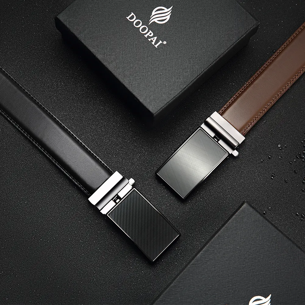DOOPAI Mens Leather Belt  Automatic Genuine Leather Belts Leisure Fashion Ratchet Belts for Men Pants Waistband Ремень