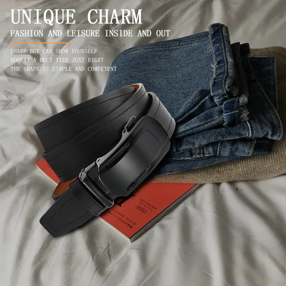 Men Leather Business Belt Automatic Genuine Leather Fashion Belts Ratchet Luxury Belts Men's Trouser Belt for Men 105 115 125CM