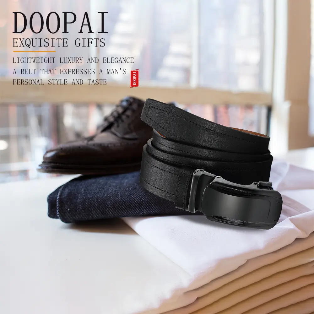 Men Leather Business Belt Automatic Genuine Leather Fashion Belts Ratchet Luxury Belts Men's Trouser Belt for Men 105 115 125CM