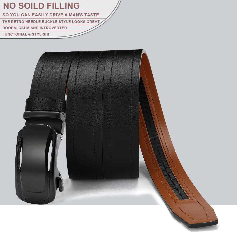 Men Leather Business Belt Automatic Genuine Leather Fashion Belts Ratchet Luxury Belts Men's Trouser Belt for Men 105 115 125CM