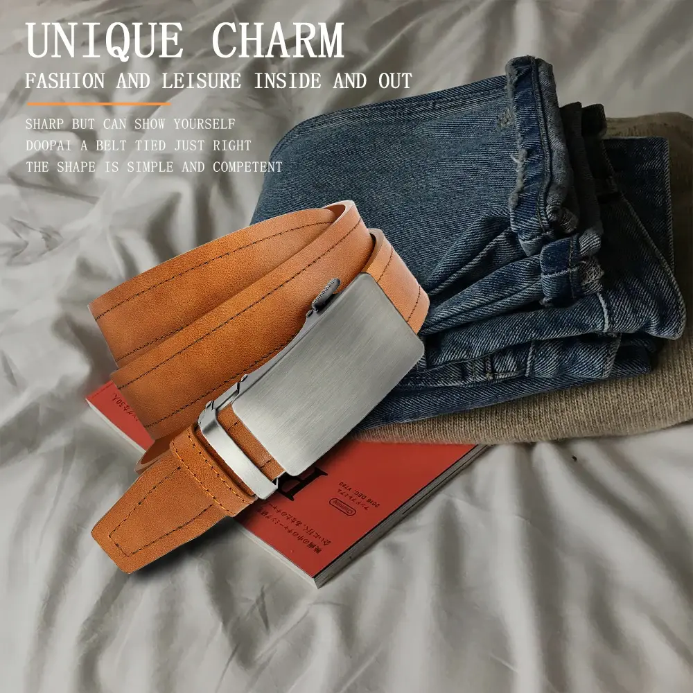Men's Belt Metal Luxury Brand Automatic Buckle High-quality PU Leather High-quality Men's Business Casual Belt Multi-color