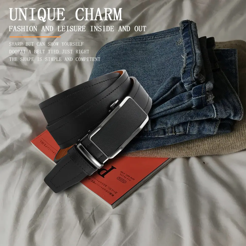 Men's Fashionable Leather Belt Men's High-quality Leather Belt Business Automatic Buckle Ratchet Belt Randomly Adjustable