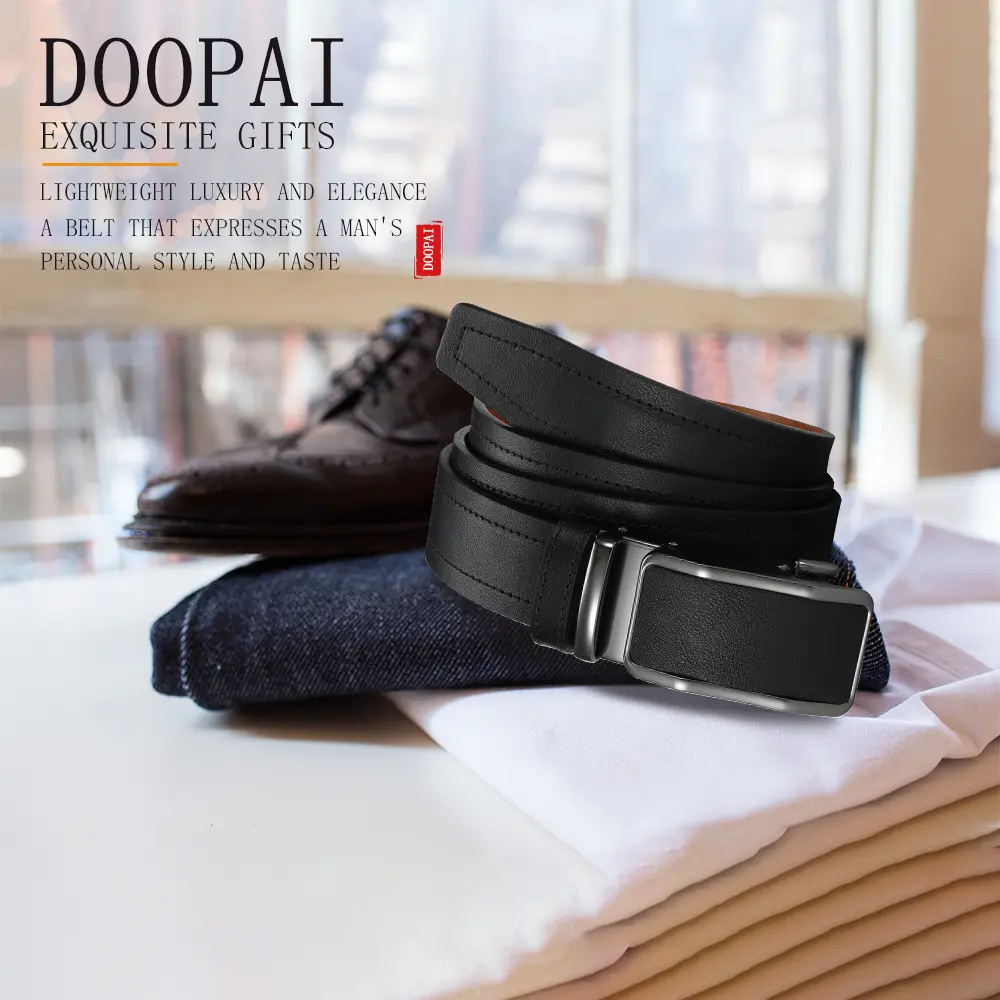 Men's Fashionable Leather Belt Men's High-quality Leather Belt Business Automatic Buckle Ratchet Belt Randomly Adjustable