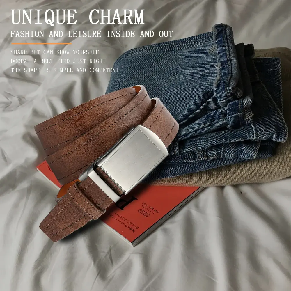 DOOPAI Fashion Men's High Quality PU Belt Multi Occasion Business Style Fashion Belt Automatic Buckle Can Be Trimmed 2PCS