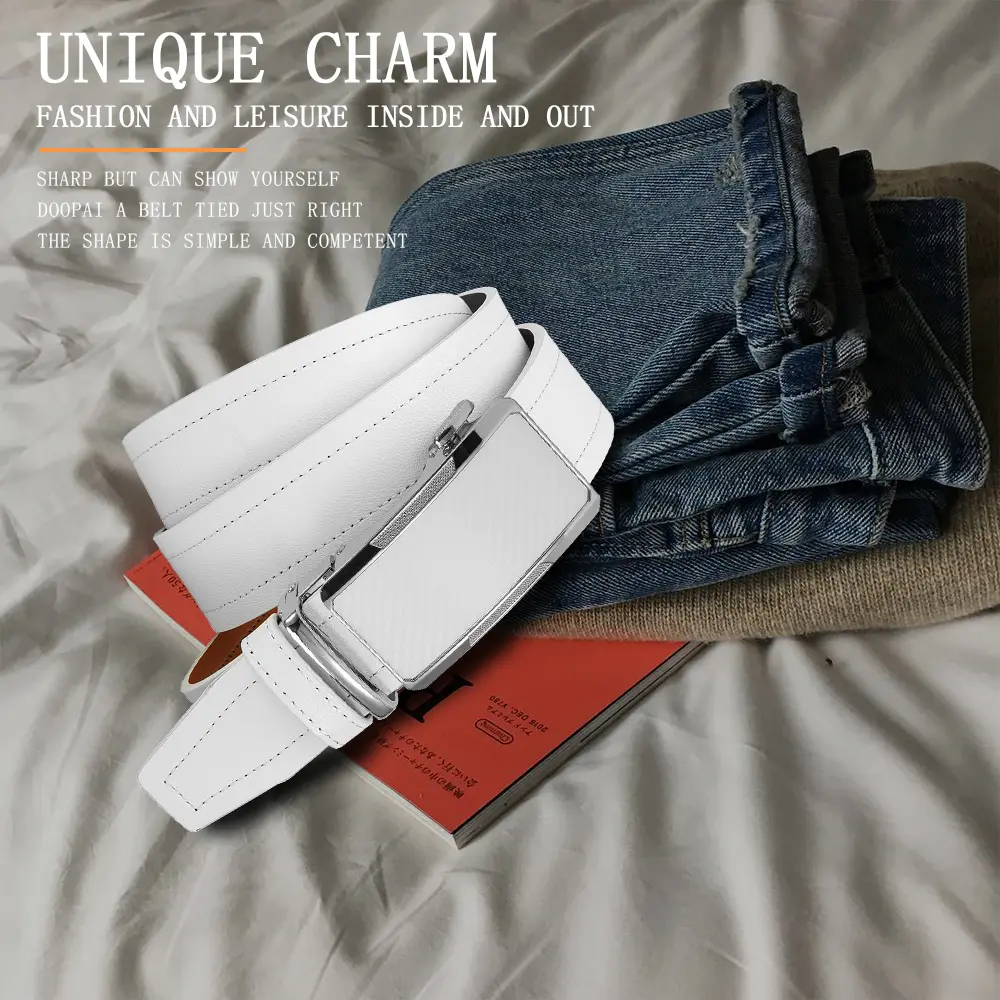 Men's Waist Belt High Quality Leather Belt Adjustable Business Leather Ratchet Belt Men's Dress and Casual Cutting Fit