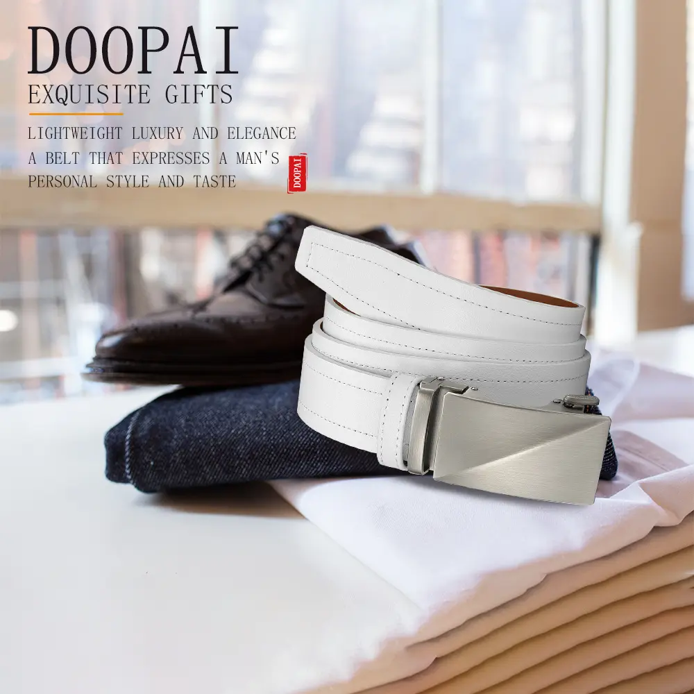 DOOPAI Men's Fashionable Leather Belt Men High-quality Leather Belt Business Automatic Buckle Ratchet Belt Randomly Adjustable