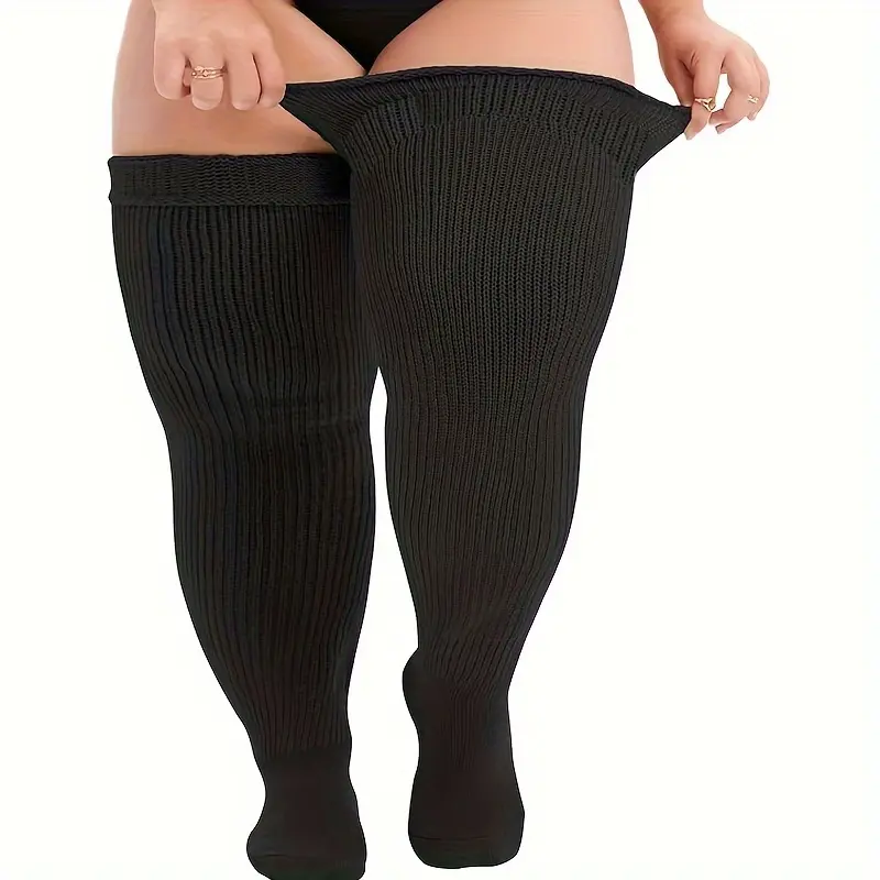 Plus Size Women's Thigh High Socks Long Striped Leg Warmer Boot Stockings Thick Soft Elastic Over Knee Socks for Fall Winter