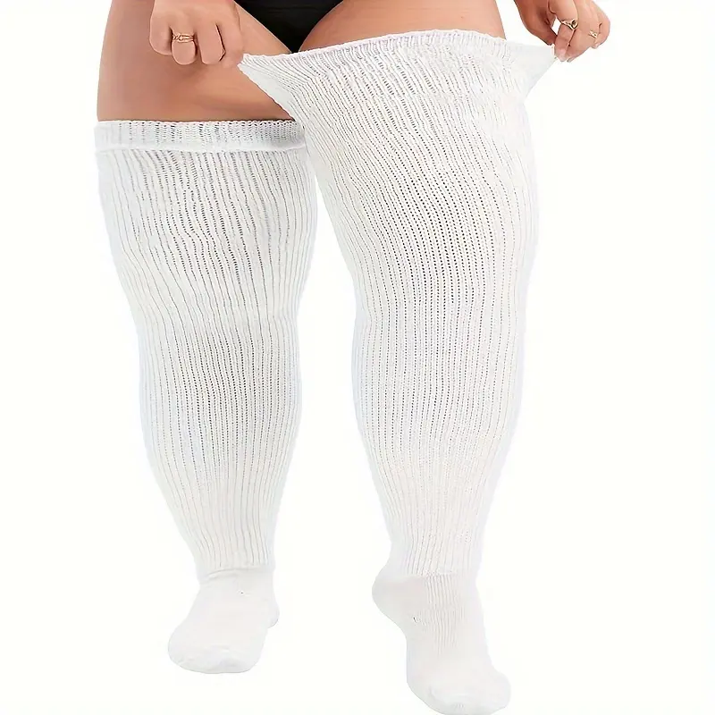 Plus Size Women's Thigh High Socks Long Striped Leg Warmer Boot Stockings Thick Soft Elastic Over Knee Socks for Fall Winter