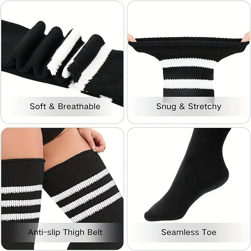 Plus Size Women's Thigh High Socks Long Striped Leg Warmer Boot Stockings Thick Soft Elastic Over Knee Socks for Fall Winter
