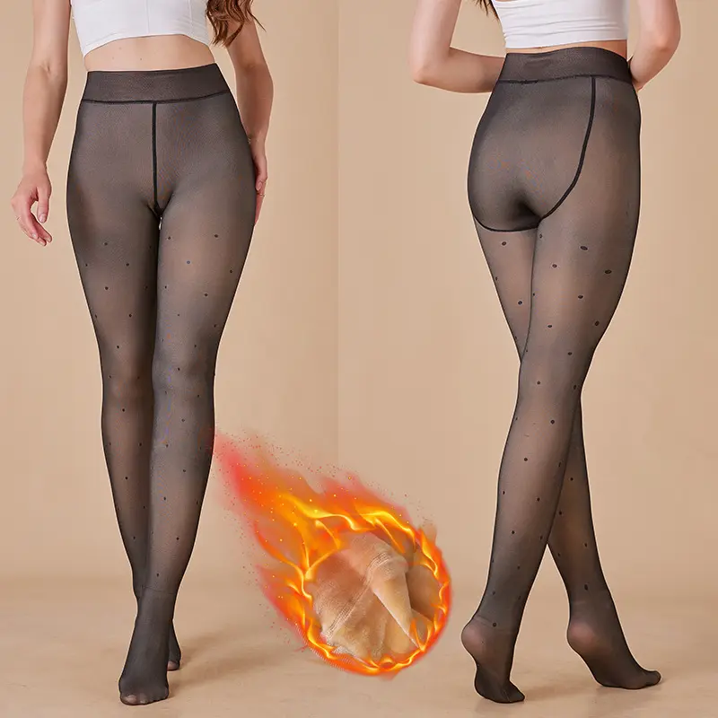 Thick Thermal Tights For Women Winter Fleece Velvet Thermo Pantyhose Leggings Sexy Translucent Fashion Polka Dot Print Tights