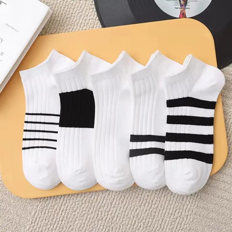 5/10Pairs Spring Summer Men Short Socks Fashion Black White Letters Design Socks Ultra Thin Mesh Breathable Women Ankle Socks