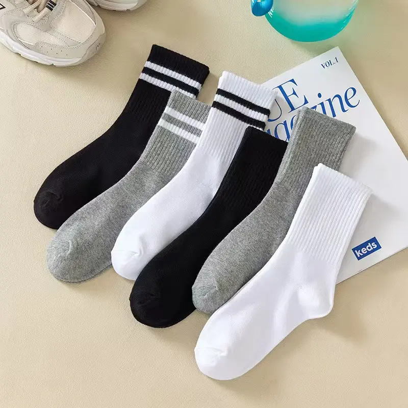 6 Pairs/Lot Unisex Socks Classic Striped Casual Sport Spring Summer Socks Fashion Black White Mid Tubes Women Gym Socks