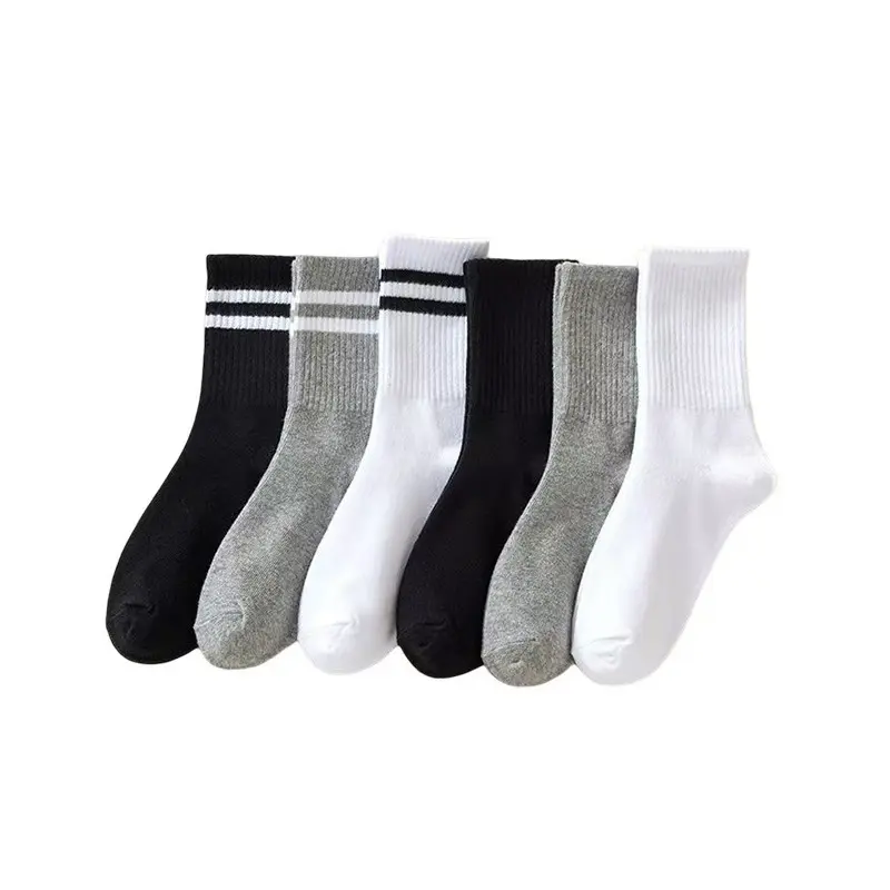 6 Pairs/Lot Unisex Socks Classic Striped Casual Sport Spring Summer Socks Fashion Black White Mid Tubes Women Gym Socks