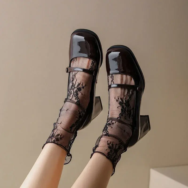 Women's Harajuku Ladies Breathable Transparent Floral Lace Socks Sweet Mesh Fishnet Socks Soft Funny Socks Hosiery Sox