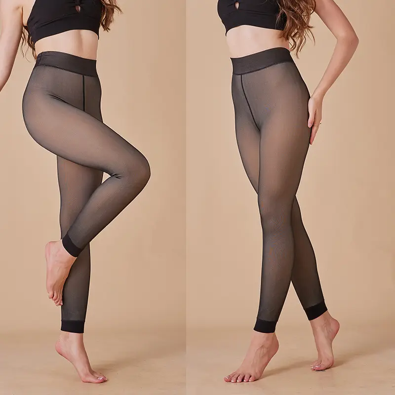 Thicken Warm Thermal Leggings For Women Winter High Waist Elastic Sexy Translucent Women Pants Fleece Velvet Black Tights