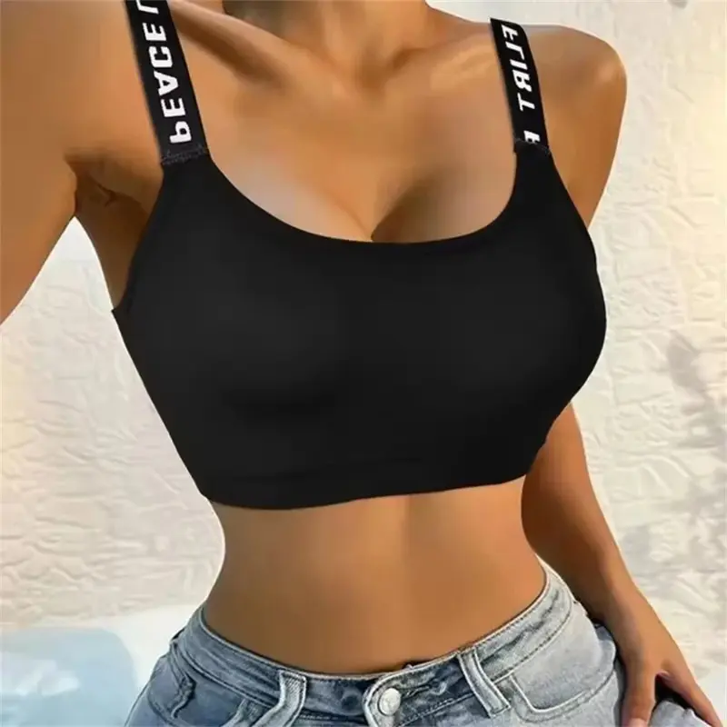 Fashion Tank Tops Sports Underwear Women Yoga Fitness Seamless Crop Top Wide Letter Straps Comfortable Workout Activewear