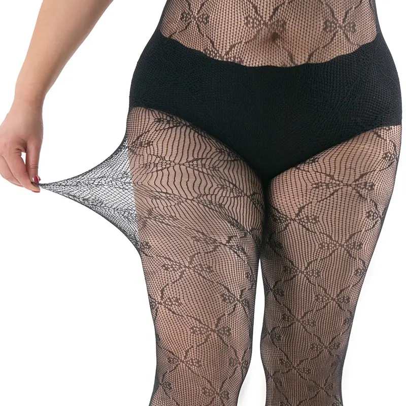 Plus Size Lace Fishnet Stockings Female Summer Ultra Thin Bowknot Print Tights Leggings Female High Waist Chain Net Pantyhose