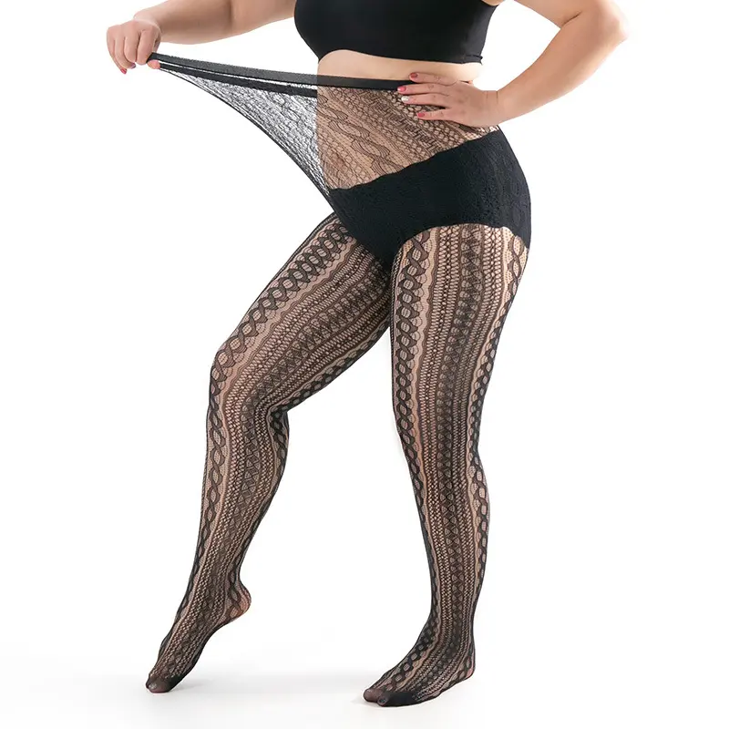 Plus Size Lace Fishnet Stockings Female Summer Ultra Thin Bowknot Print Tights Leggings Female High Waist Chain Net Pantyhose