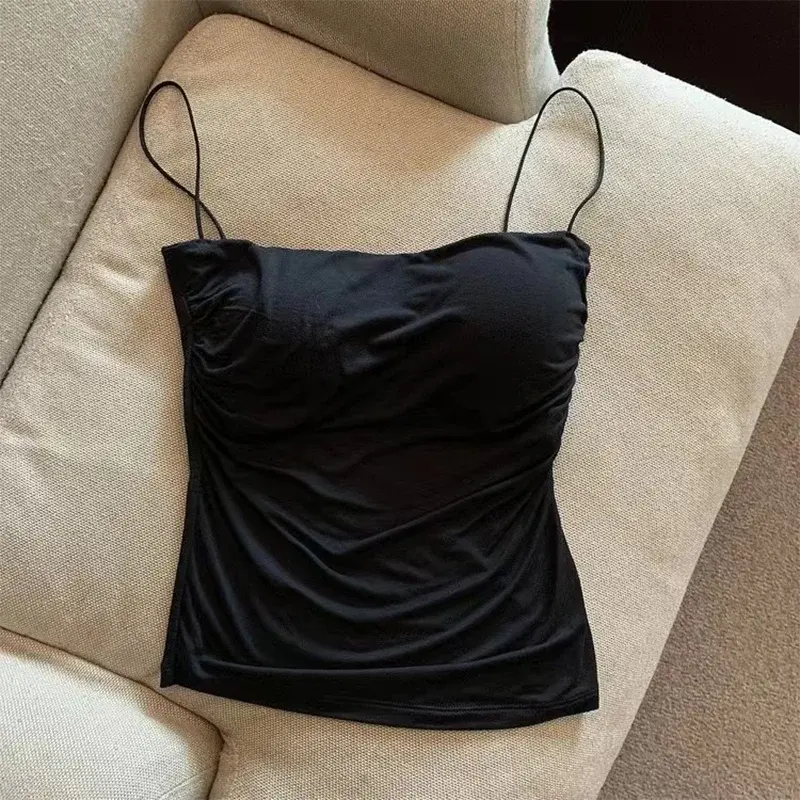 Fashion Women Halter Crop Tops Summer Korean Style Sexy Sleeveless Beauty Back Camisole With Bra Casual Streetwear Tank Tops