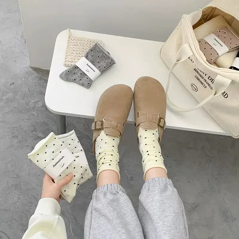 1/6 Pairs Polka Dot Socks For Women Cute College Style Mid Tube Socks Women's Stockings Hosiery Korean Harajuku Comfort Socks
