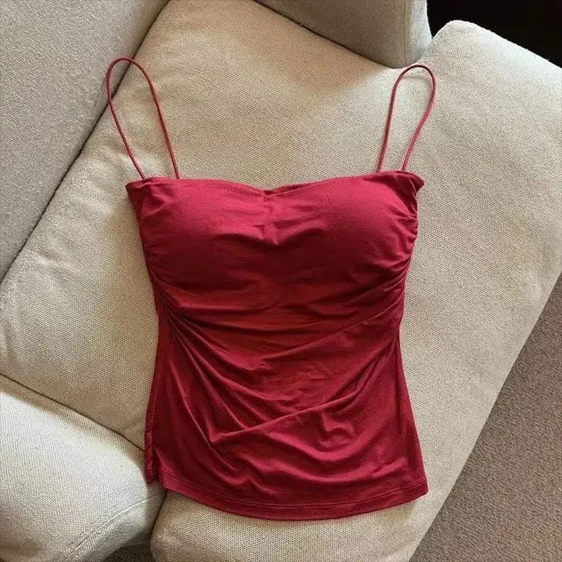 Fashion Women Halter Crop Tops Summer Korean Style Sexy Sleeveless Beauty Back Camisole With Bra Casual Streetwear Tank Tops