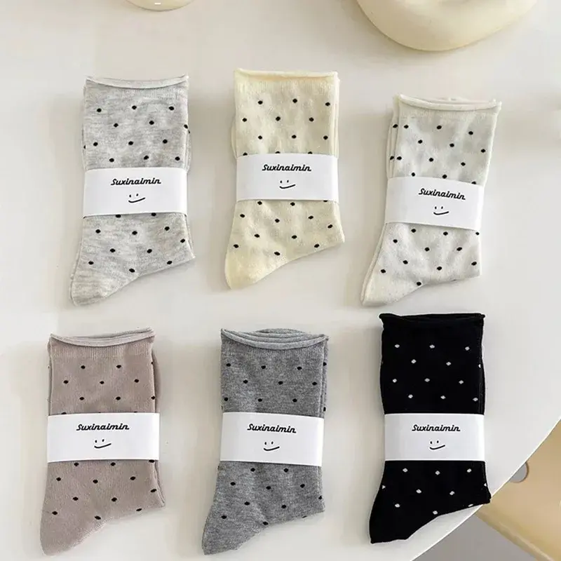 1/6 Pairs Polka Dot Socks For Women Cute College Style Mid Tube Socks Women's Stockings Hosiery Korean Harajuku Comfort Socks