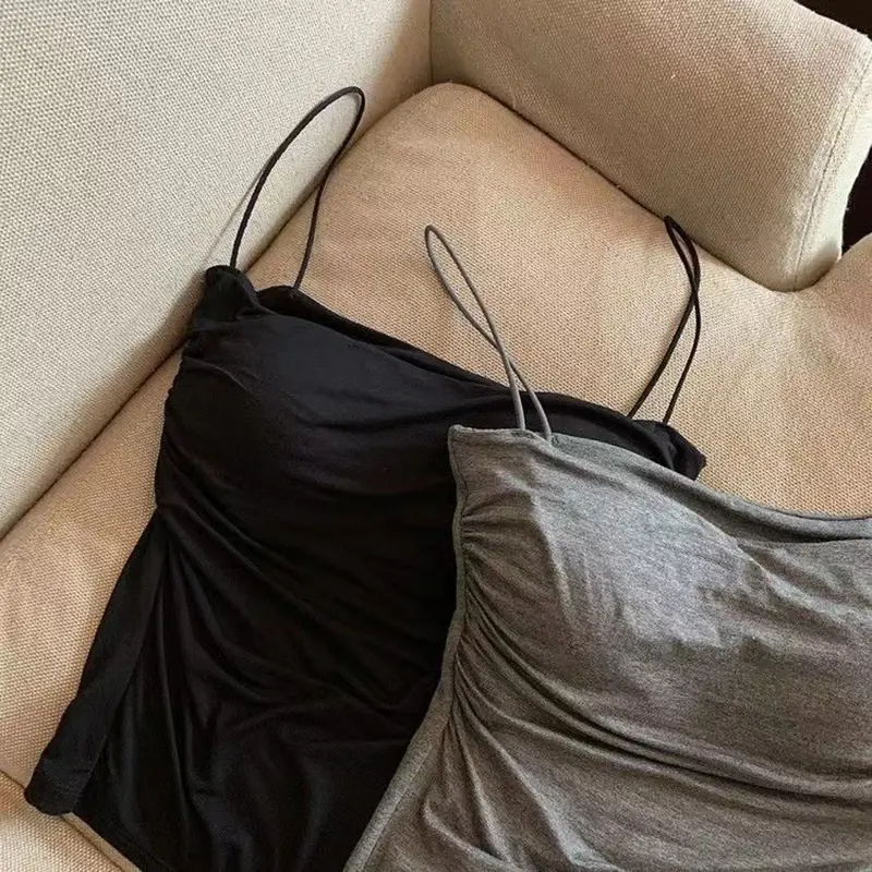 Fashion Women Halter Crop Tops Summer Korean Style Sexy Sleeveless Beauty Back Camisole With Bra Casual Streetwear Tank Tops
