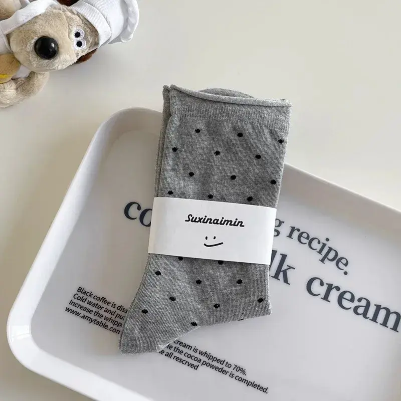 1/6 Pairs Polka Dot Socks For Women Cute College Style Mid Tube Socks Women's Stockings Hosiery Korean Harajuku Comfort Socks