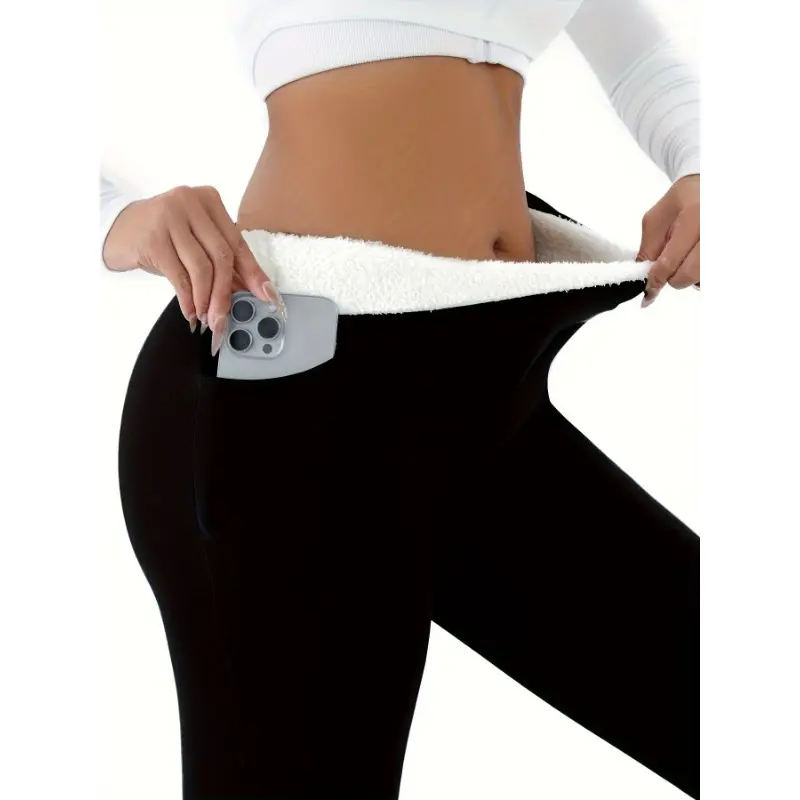 Women Winter Thicken Fleece Lined Leggings With Pockets High Waist Elastic Cozy Warm Tights Pants Slim Velvet Leggings Pants