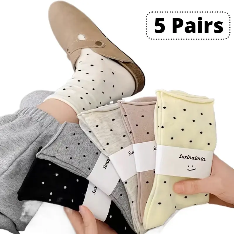 1/6 Pairs Polka Dot Socks For Women Cute College Style Mid Tube Socks Women's Stockings Hosiery Korean Harajuku Comfort Socks