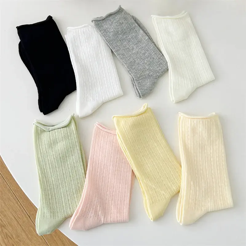 1 Pair Women Cotton Socks Thin Summer New Candy Color Hollow Out Loose Socks Women's Casual Basic Sweet Girls Fashion Long Socks