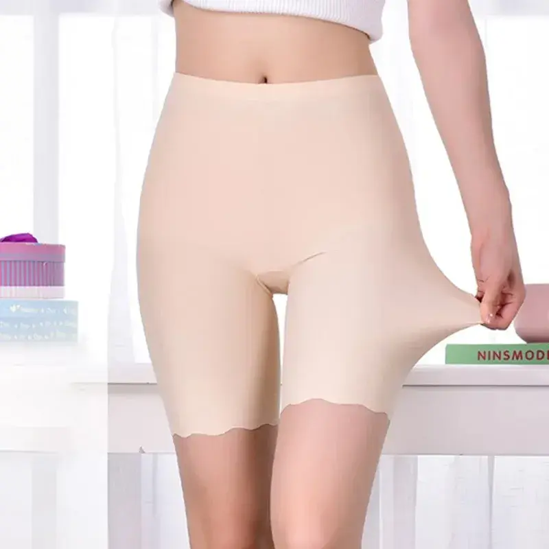 Plus Size Women Shorts Summer Seamless Ice Silk Boxer Shorts Female High Waist Elastic Safety Shorts Underwear Women Panties