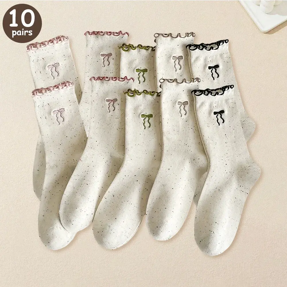 5/10 Pairs Cute Bowknot Socks For Women Autumn Winter Ruffles Middle Tubes Casual Socks Fashion Korean Harajuku Women Socks