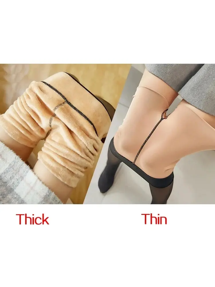 Women Fleece Pantyhose Sexy Black Translucent Warm Winter Leggings Stockings High Waist Elastic Slim Thick Velvet Tights Women