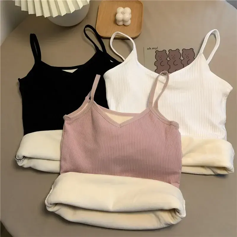 Women Winter Warm Top Thin Velvet Corset Top Solid Y2k Sleeveless Tank Tops Sleeveless Sexy Slim Fleece Warm Corset Vest Top