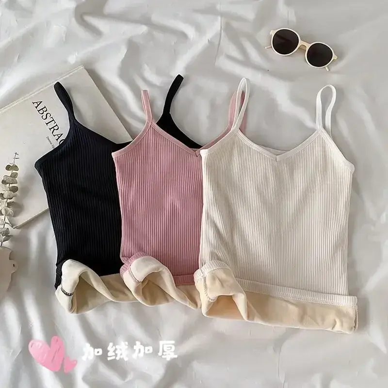 Women Winter Warm Top Thin Velvet Corset Top Solid Y2k Sleeveless Tank Tops Sleeveless Sexy Slim Fleece Warm Corset Vest Top