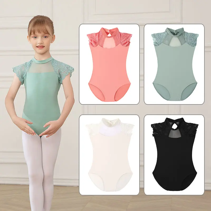 Girls Ballet Leotards Gymnastics Bodysuit Ballet Skirt For Kids Children Ballet Dancewear Balleriana Clothes Soft Lace Sleeves