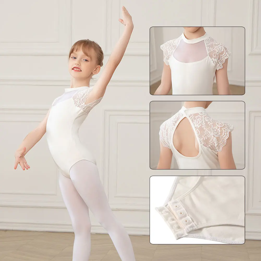 Girls Ballet Leotards Gymnastics Bodysuit Ballet Skirt For Kids Children Ballet Dancewear Balleriana Clothes Soft Lace Sleeves