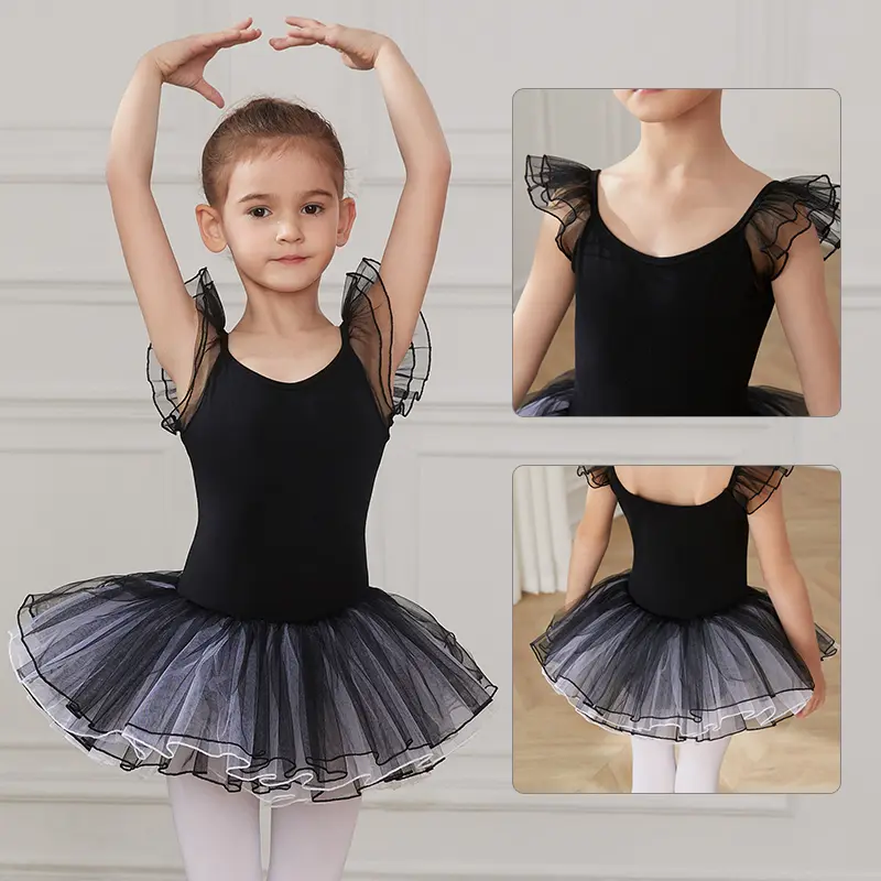 Girls Ballet Skirt Ballet Tutu Dress For Kids Dance Leotards With Skirt Gymnastics Dancewear Balleriana Clothes Short Sleeves