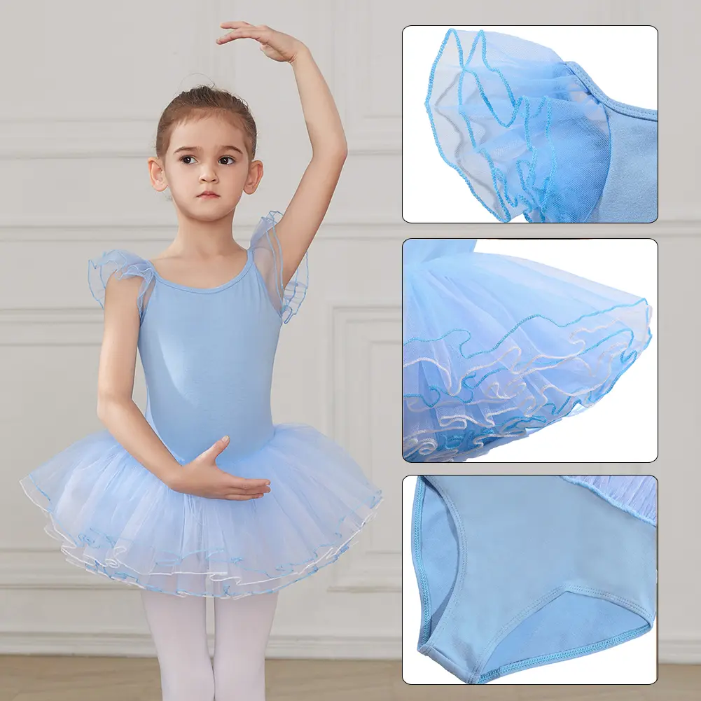 Girls Ballet Skirt Ballet Tutu Dress For Kids Dance Leotards With Skirt Gymnastics Dancewear Balleriana Clothes Short Sleeves