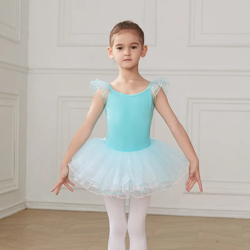Girls Ballet Skirt Ballet Tutu Dress For Kids Dance Leotards With Skirt Gymnastics Dancewear Balleriana Clothes Short Sleeves
