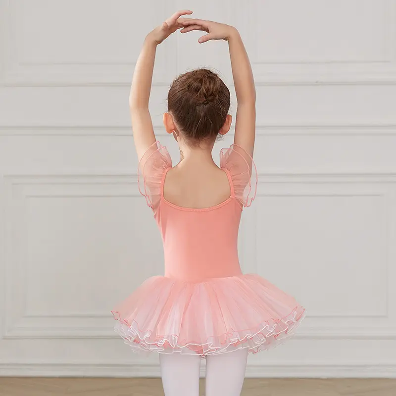 Girls Ballet Skirt Ballet Tutu Dress For Kids Dance Leotards With Skirt Gymnastics Dancewear Balleriana Clothes Short Sleeves