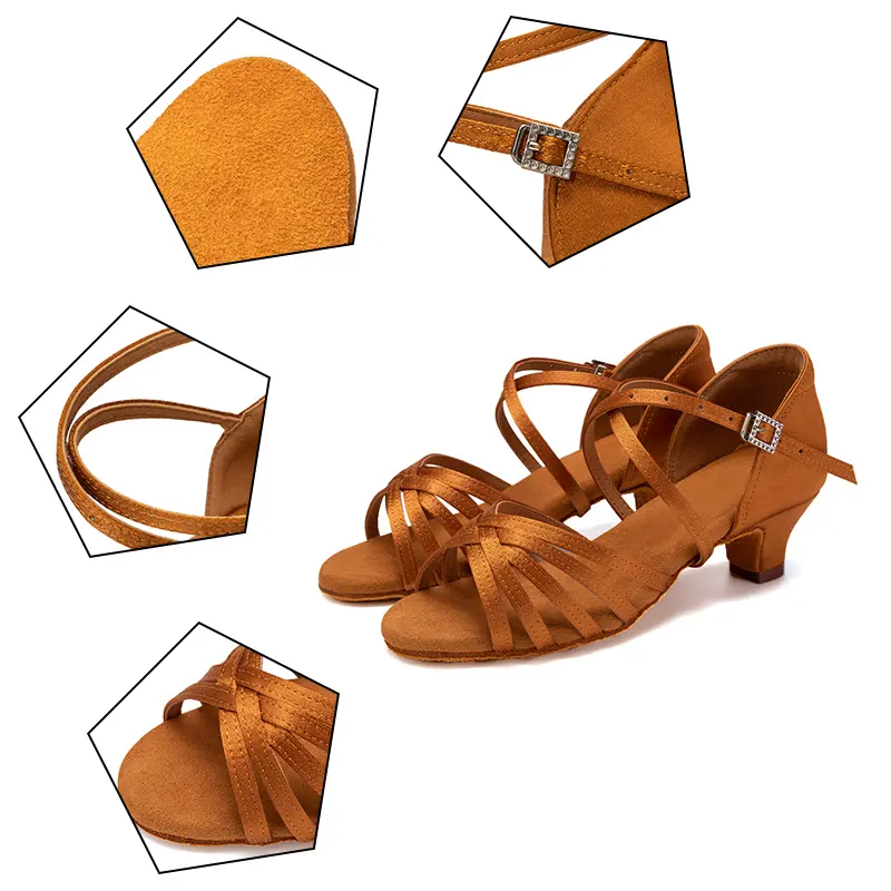 Latin Dance Shoes for Girls Women Ladies Ballroom Modern Tango Salsa Dancing Performance Shoes Medium Heels Training Shoes
