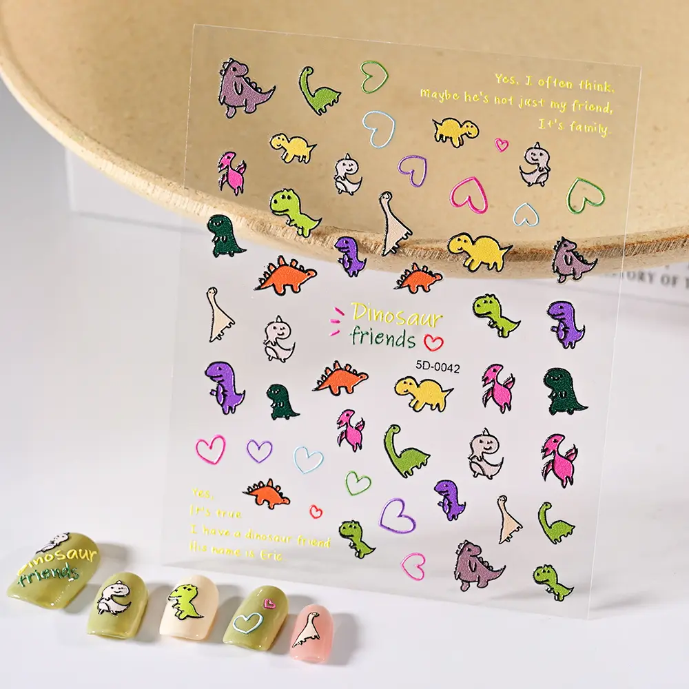 1PC 5D Cartoon Dinosaur Nail Art Sticker Kawaii Animal Design Decal Y2K Japanese Self-Adhesive Slider DIY Manicure Decoration