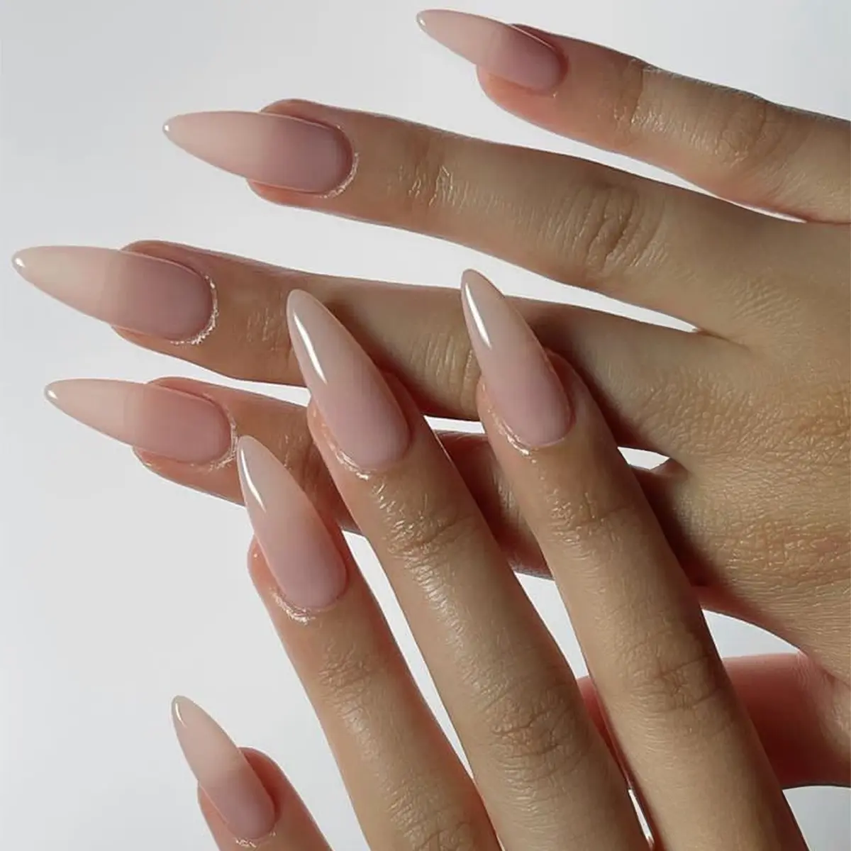 24Pcs Long Almond Fake Nails with White Edge Design Wearable French Press on False Nails Simple Full Cover Nail Tips Manicure