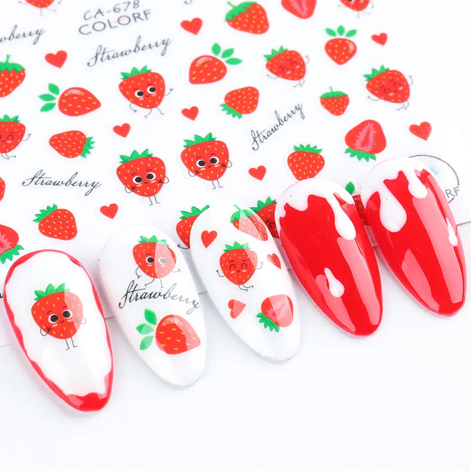 3d Nails Art Adhesive Sliders Lemon Pineapple Strawberry Fruits Decals For Nails Decorations Manicures