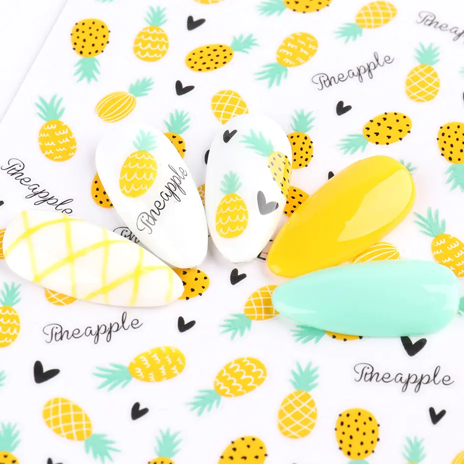 3d Nails Art Adhesive Sliders Lemon Pineapple Strawberry Fruits Decals For Nails Decorations Manicures