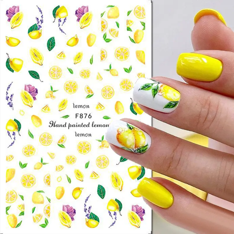 3d Nails Art Adhesive Sliders Lemon Pineapple Strawberry Fruits Decals For Nails Decorations Manicures