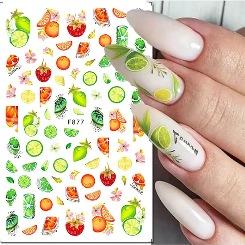 3d Nails Art Adhesive Sliders Lemon Pineapple Strawberry Fruits Decals For Nails Decorations Manicures